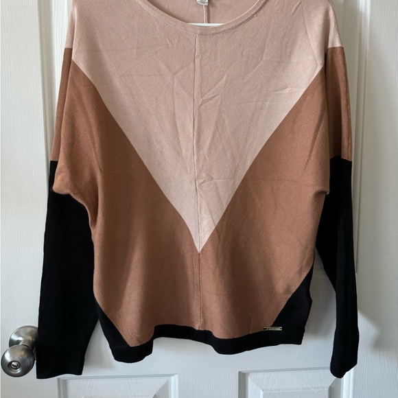Magaschoni Color Block Round Neck Sweater, XS, Black, Terra Cotta, Peach, NWOT - Picture 1 of 7